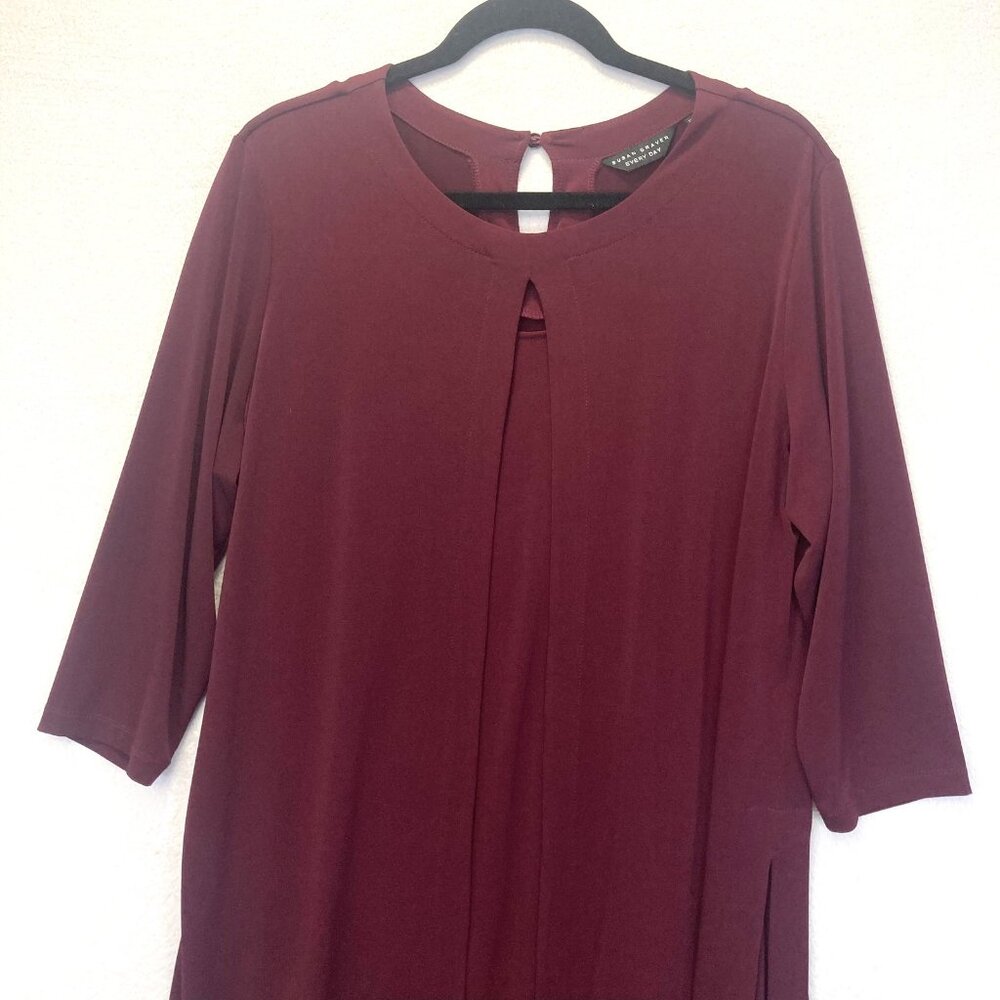 Susan Graver Layered Long-Line Tunic Top Womens Large Slinky 3/4 Sleeve Stretch - Picture 3 of 16